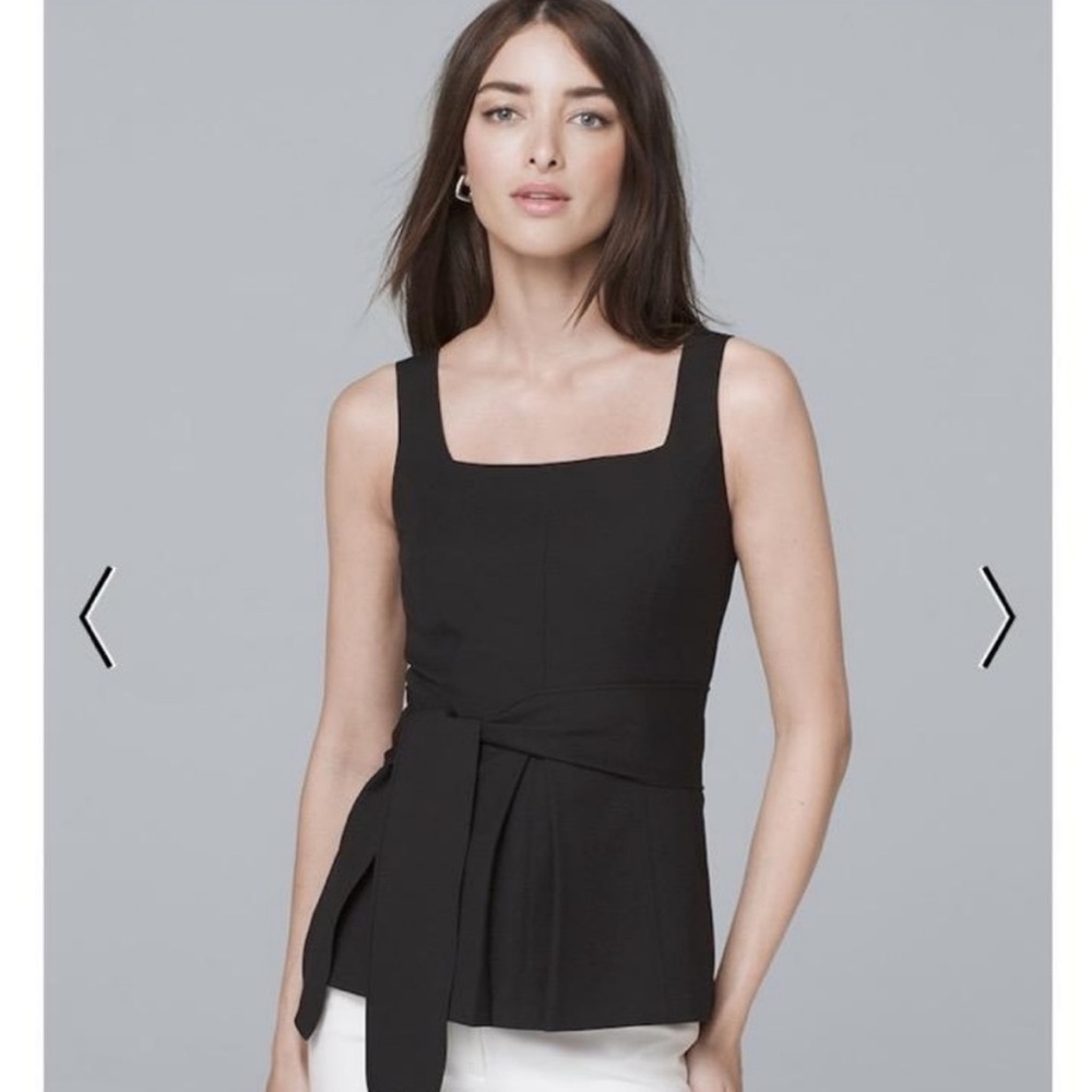 EUC WHBm Sz 6 professional weight black top w/ back zip &belted waist.no stretch